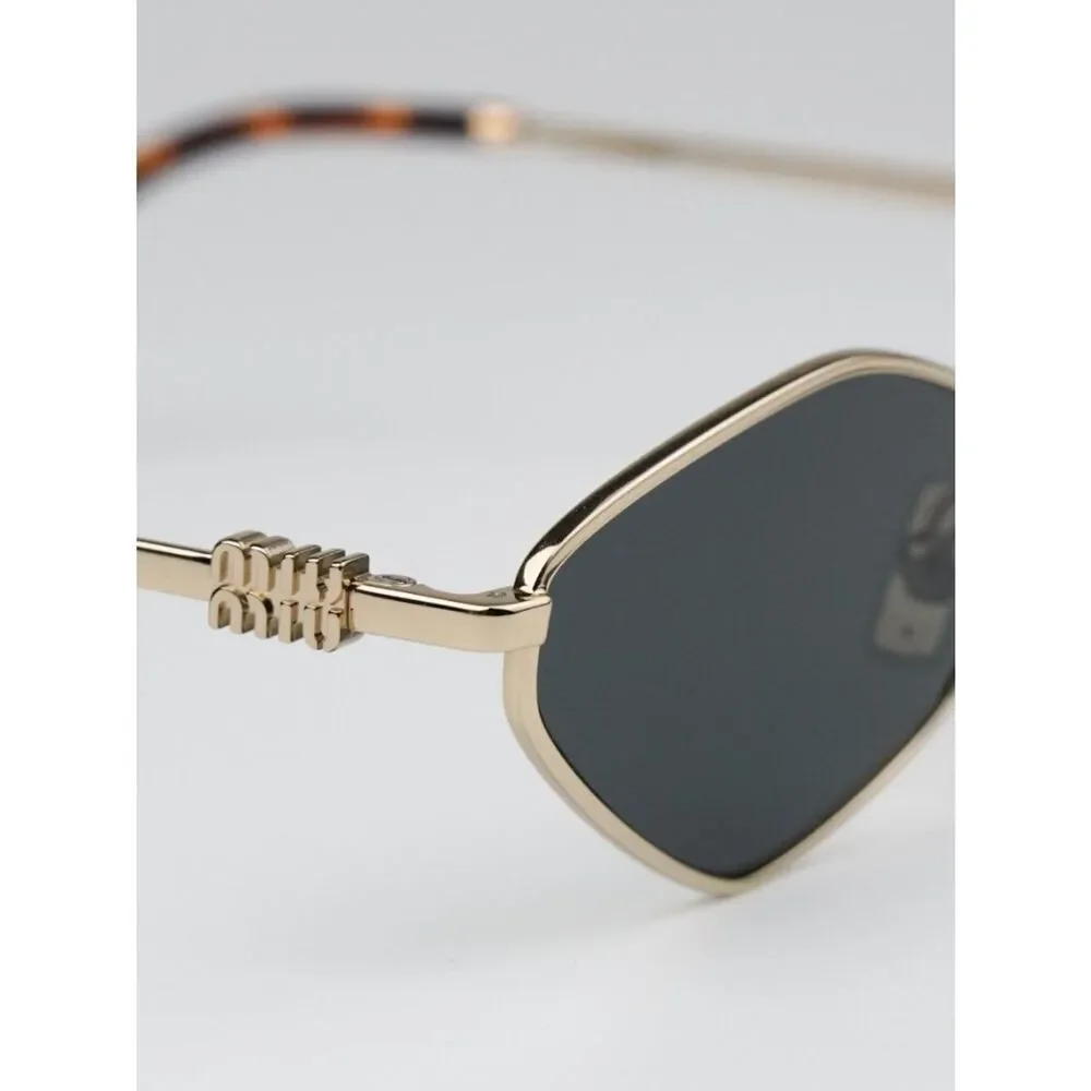 NEW Miu Miu MU56ZS ZVN5S0 Pale Gold Dark Grey Geometric Unisex Sunglasses